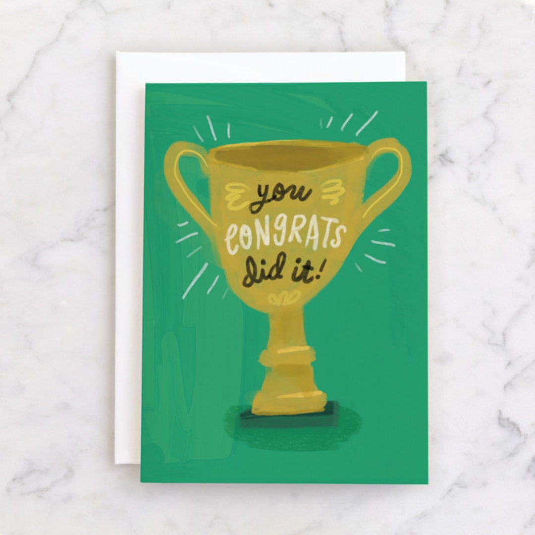 "Trophy" - Single Greeting Cards in Evergreen by Lori Wemple - Front