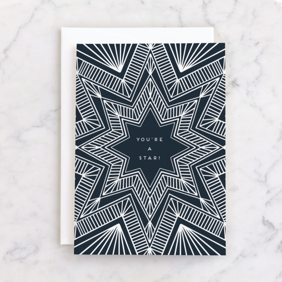 "You're A Star" - Single Greeting Cards in Navy by Katharine Watson - Front