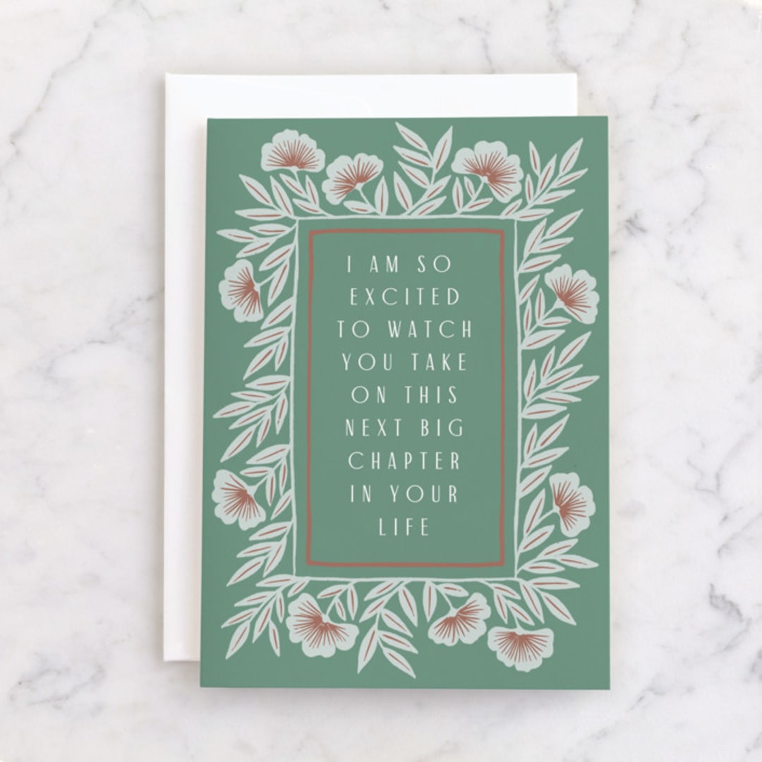 "New Chapter Floral" - Single Greeting Cards in Leaf by Katharine Watson - Front