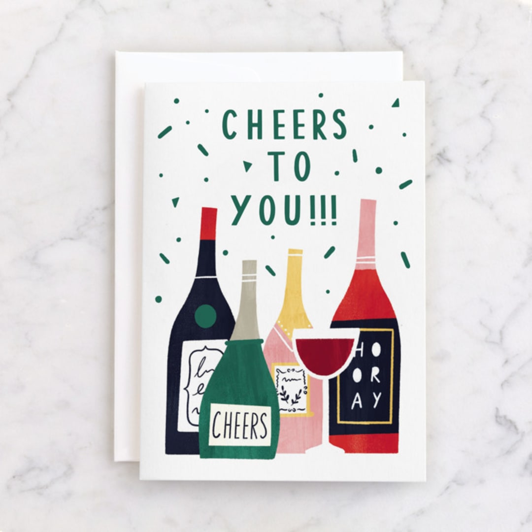 "Wine Cheers" - Single Greeting Cards in Ice by Cindy Chu - Front