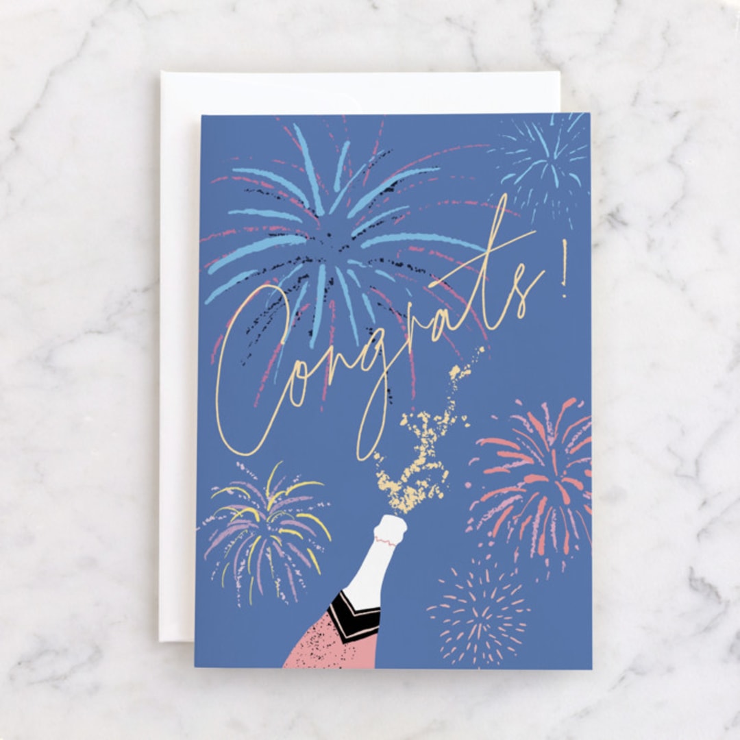 "champagne and fireworks" - Single Greeting Cards in Denim by Cass Loh - Front