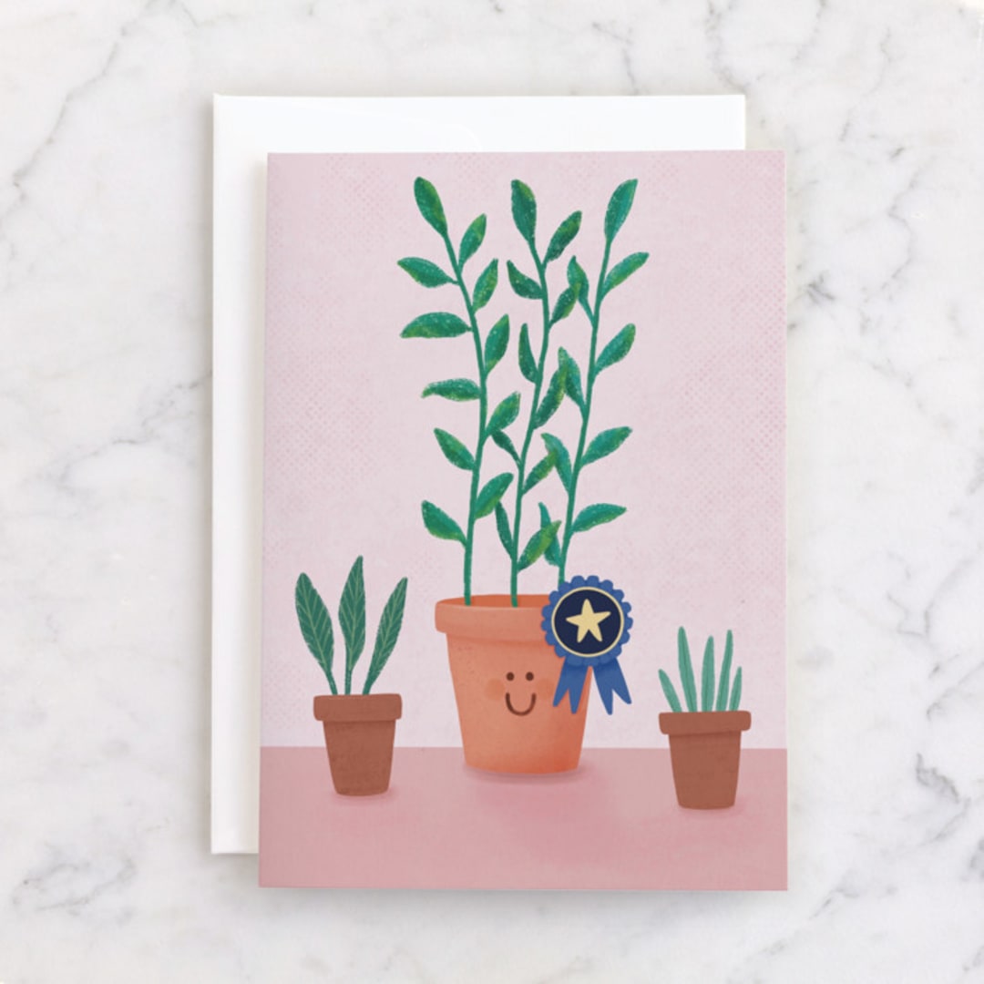 "Delightful Growth" - Single Greeting Cards in Carnation by Dawn Pope - Front