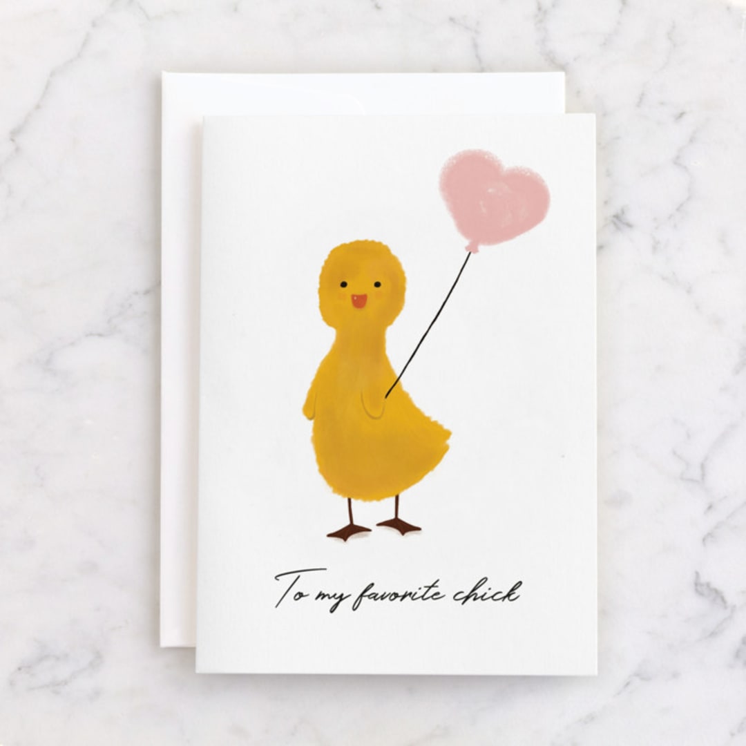 "Spring Duckie" - Single Greeting Cards in Marigold by Joanne James - Front