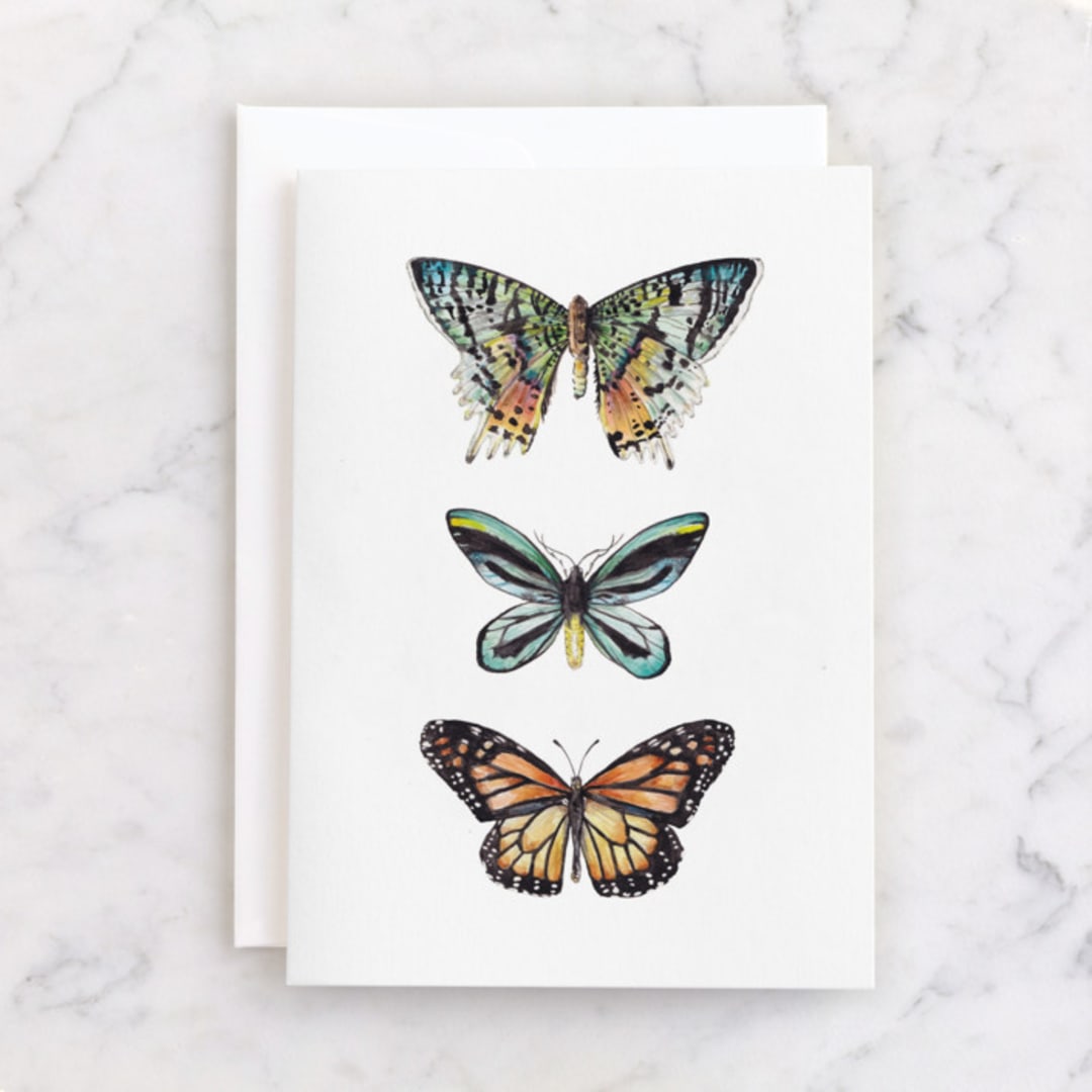 "Butterfly Watercolors" - Single Greeting Cards in Butterfly wing black by Lauren Rogoff - Front