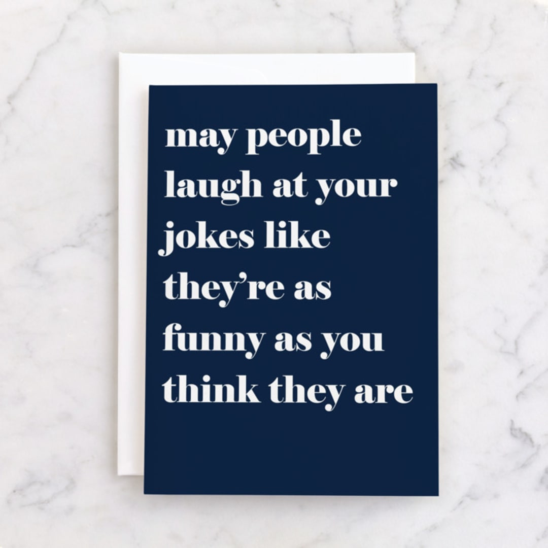 "Courtesy Laugh" - Single Greeting Cards in Navy by Jaclyn Rae - Front