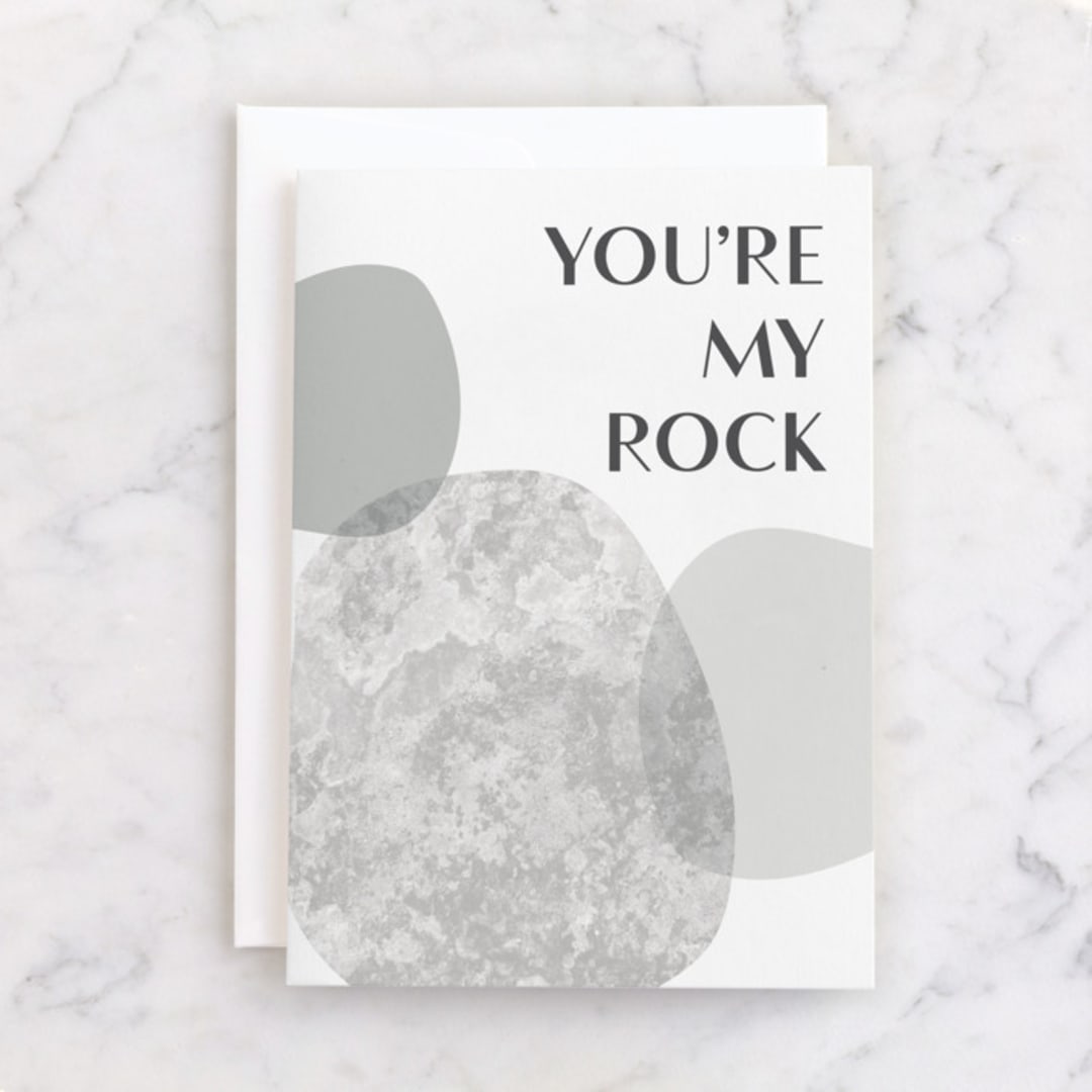"Rock" - Single Greeting Cards in Pebble by Erin German - Front