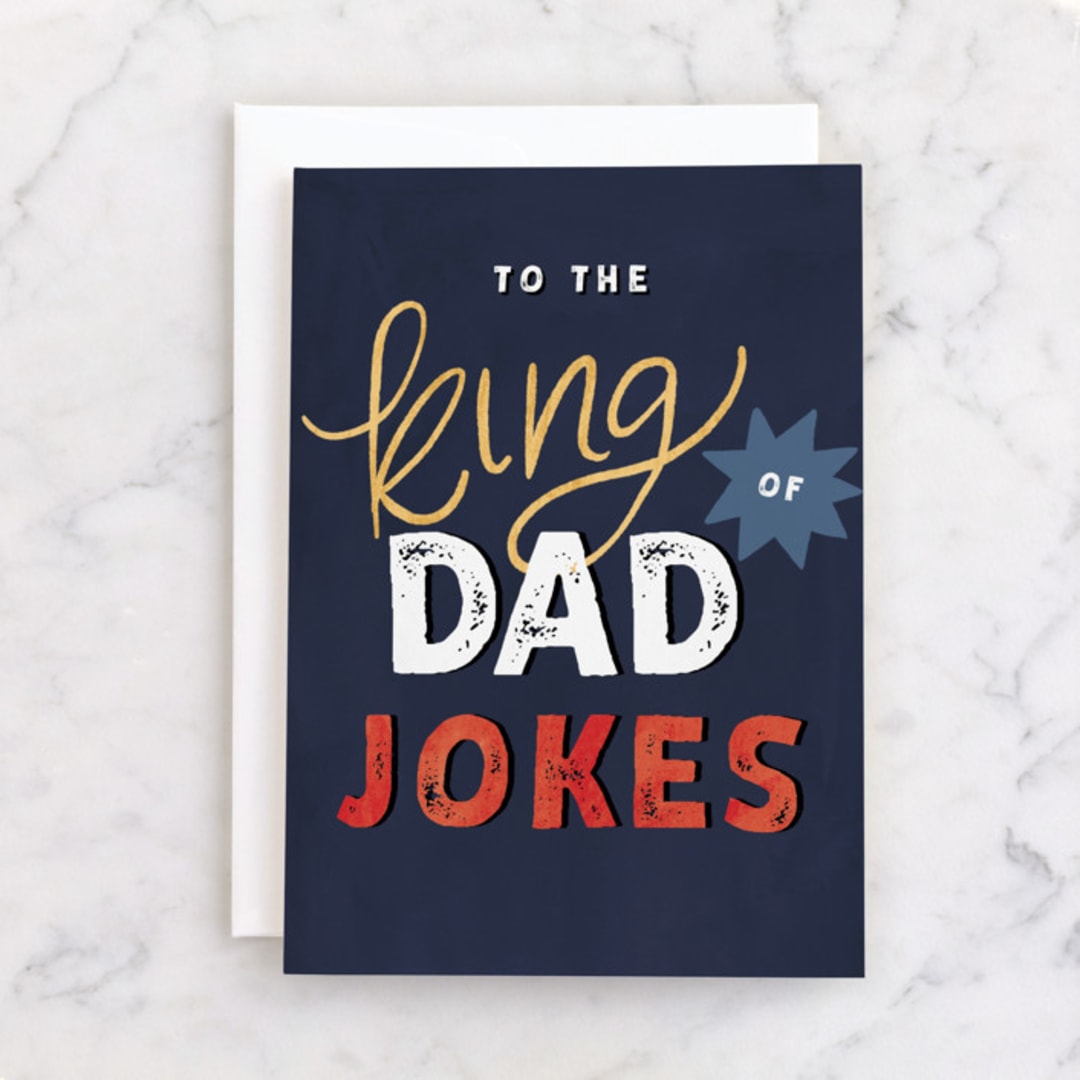 "Joke King" - Single Greeting Cards in Navy by Pixel and Hank - Front