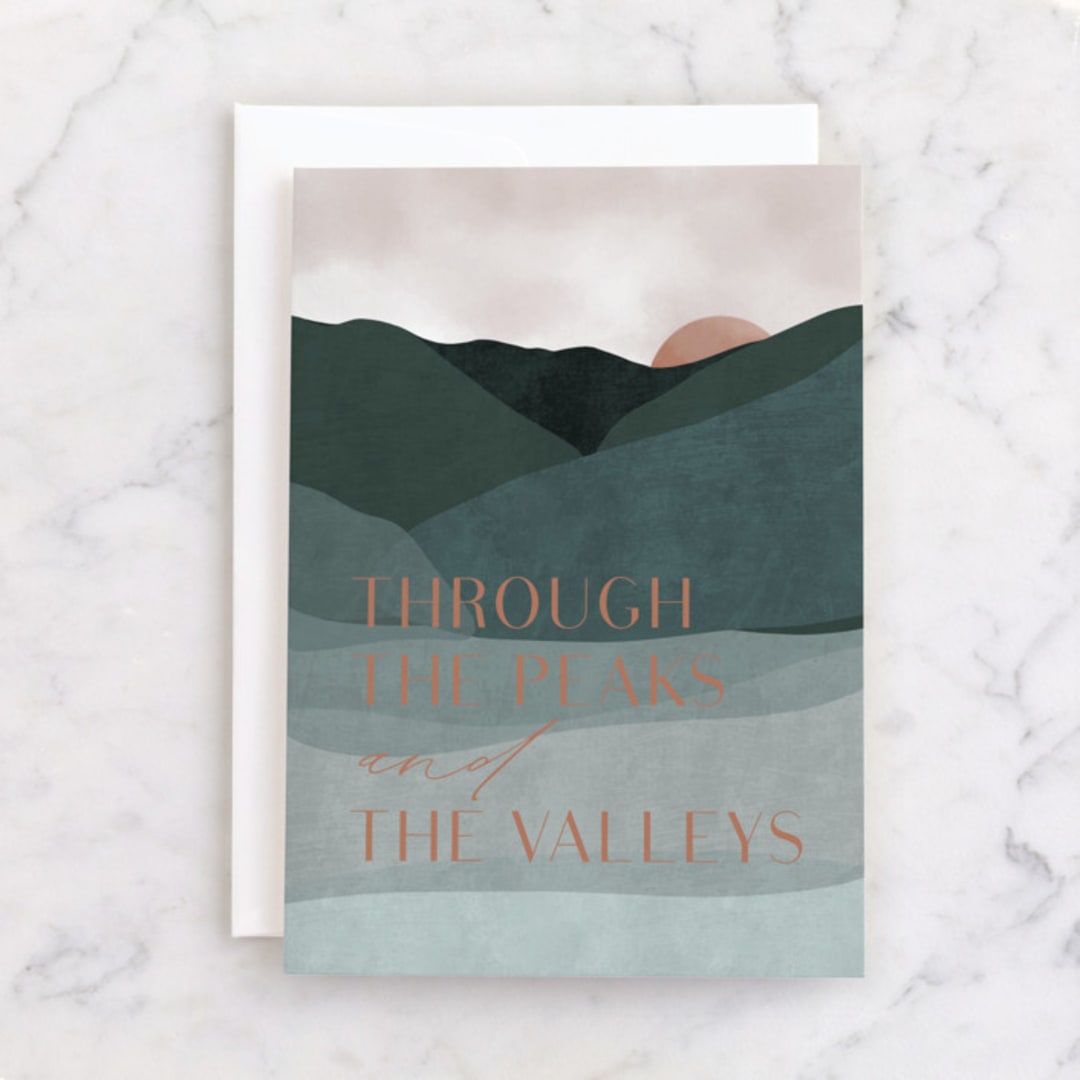 "Peaks and Valleys" - Single Greeting Cards in Spruce by Erin German - Front