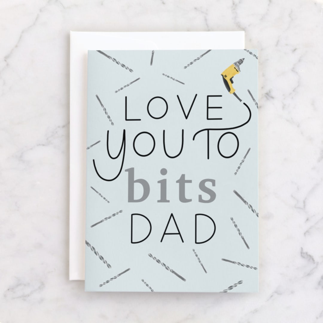 "Love You to Drill Bits" - Single Greeting Cards in Sky by Letter B Calligraphy - Front