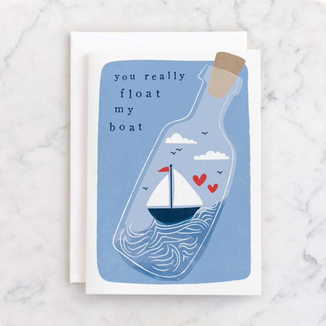 "floating boat" - Single Greeting Cards in Sea by Karidy Walker - Front