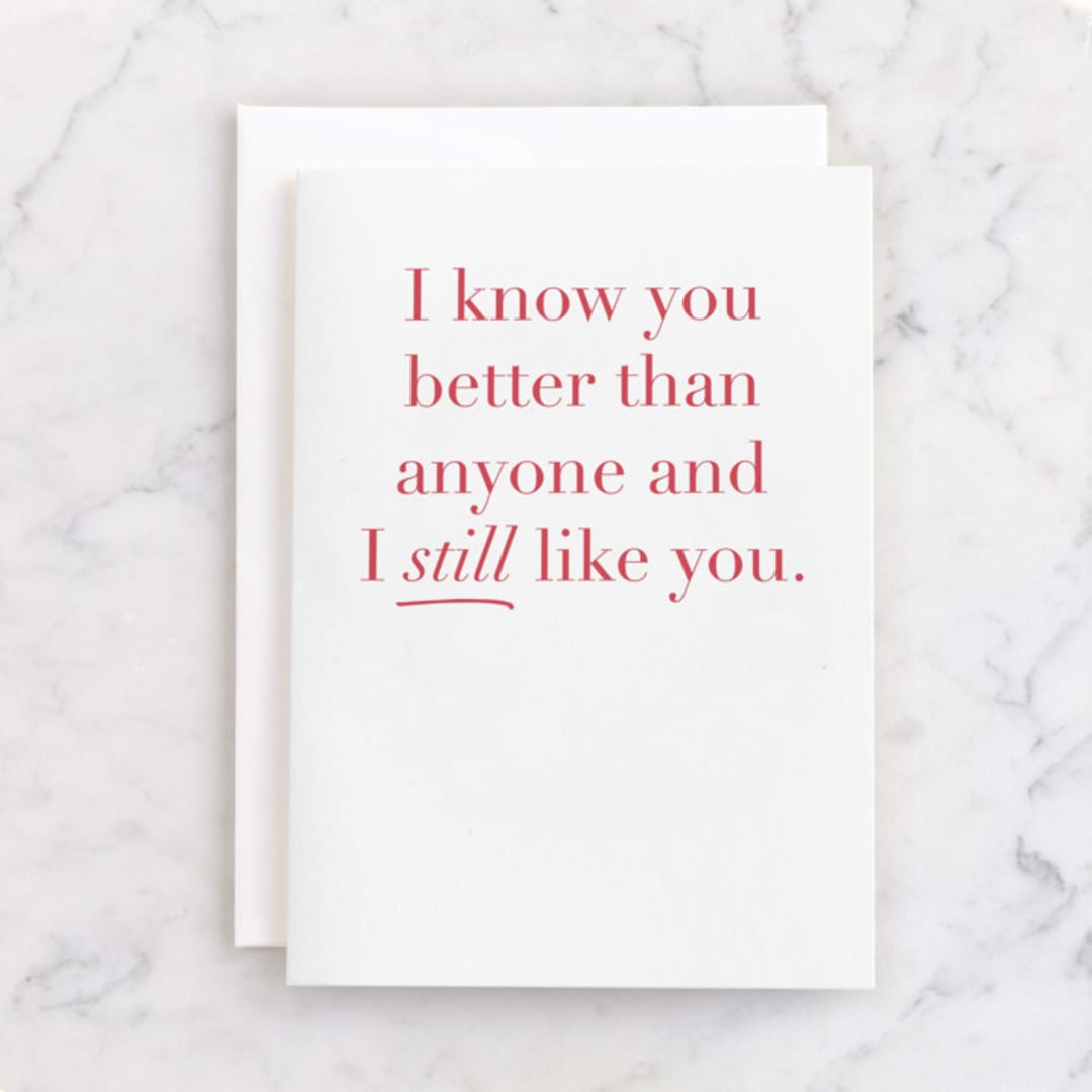 "I Still Like You" - Single Greeting Cards in Scarlet by Alexandra Cohn - Front