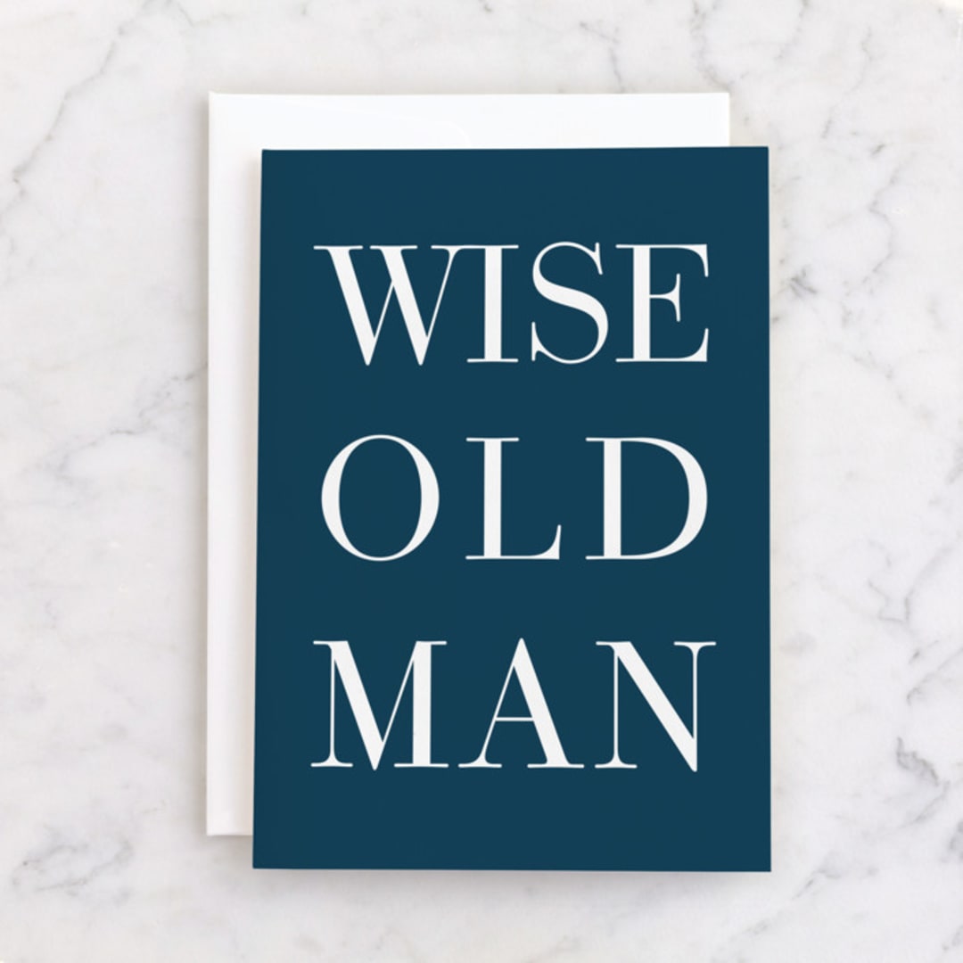 "Wise Old Man" - Single Greeting Cards in Navy by Alicia Schultz - Front