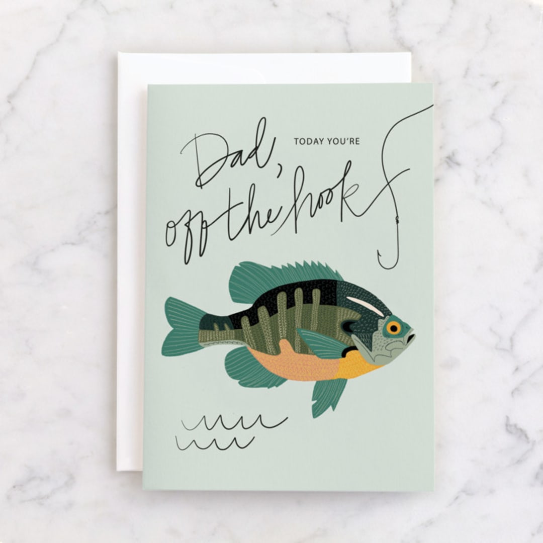 "Off the Hook" - Single Greeting Cards in Seafoam by Emily Fratson - Front