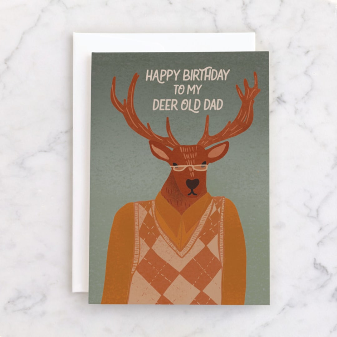"Deer Old Dad" - Single Greeting Cards in Wood by Jenna Holcomb - Front