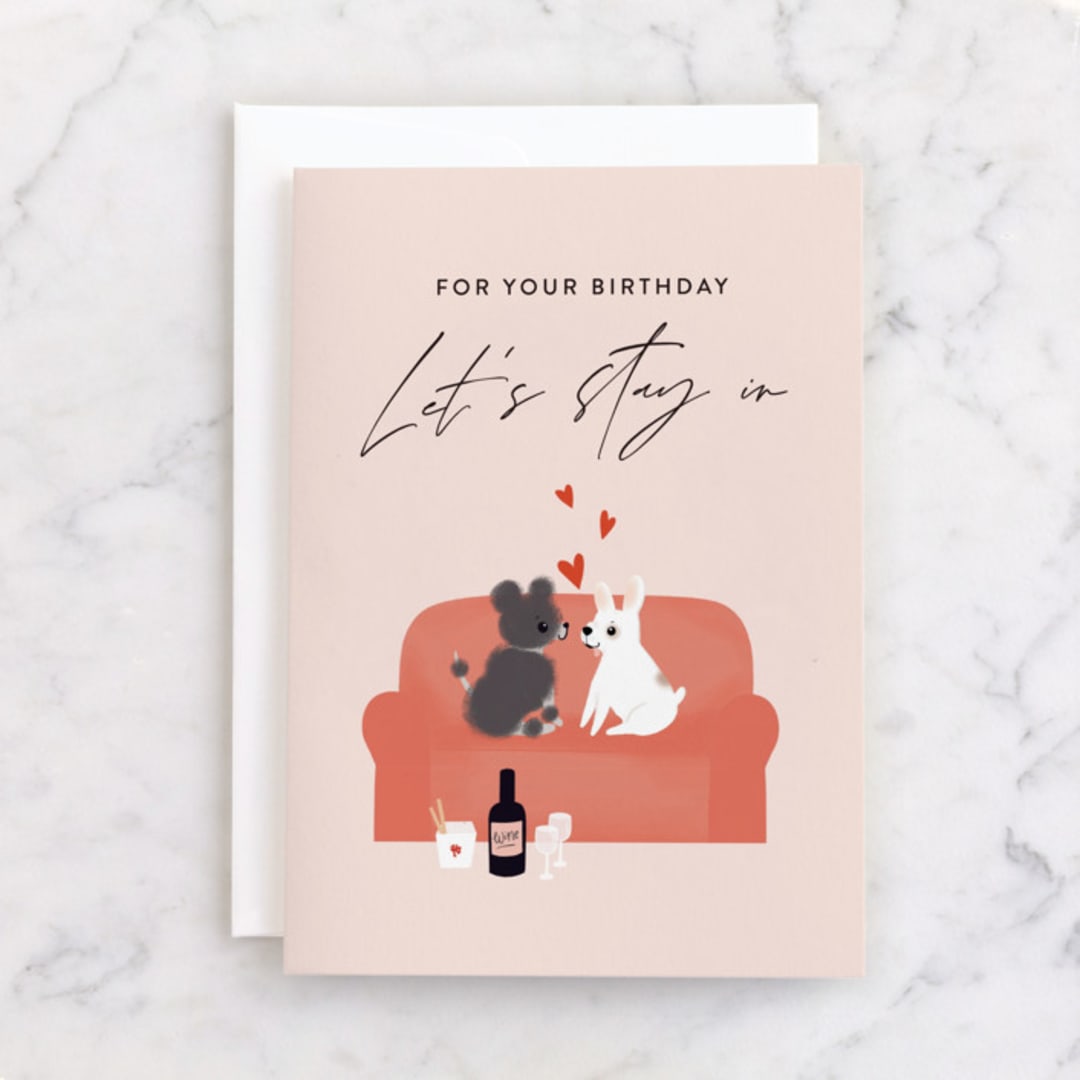 "Let's stay in" - Single Greeting Cards in Blush by Itsy Belle Studio - Front