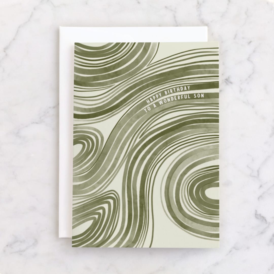"Water Waves" - Single Greeting Cards in Moss by Kelly Watkins - Front