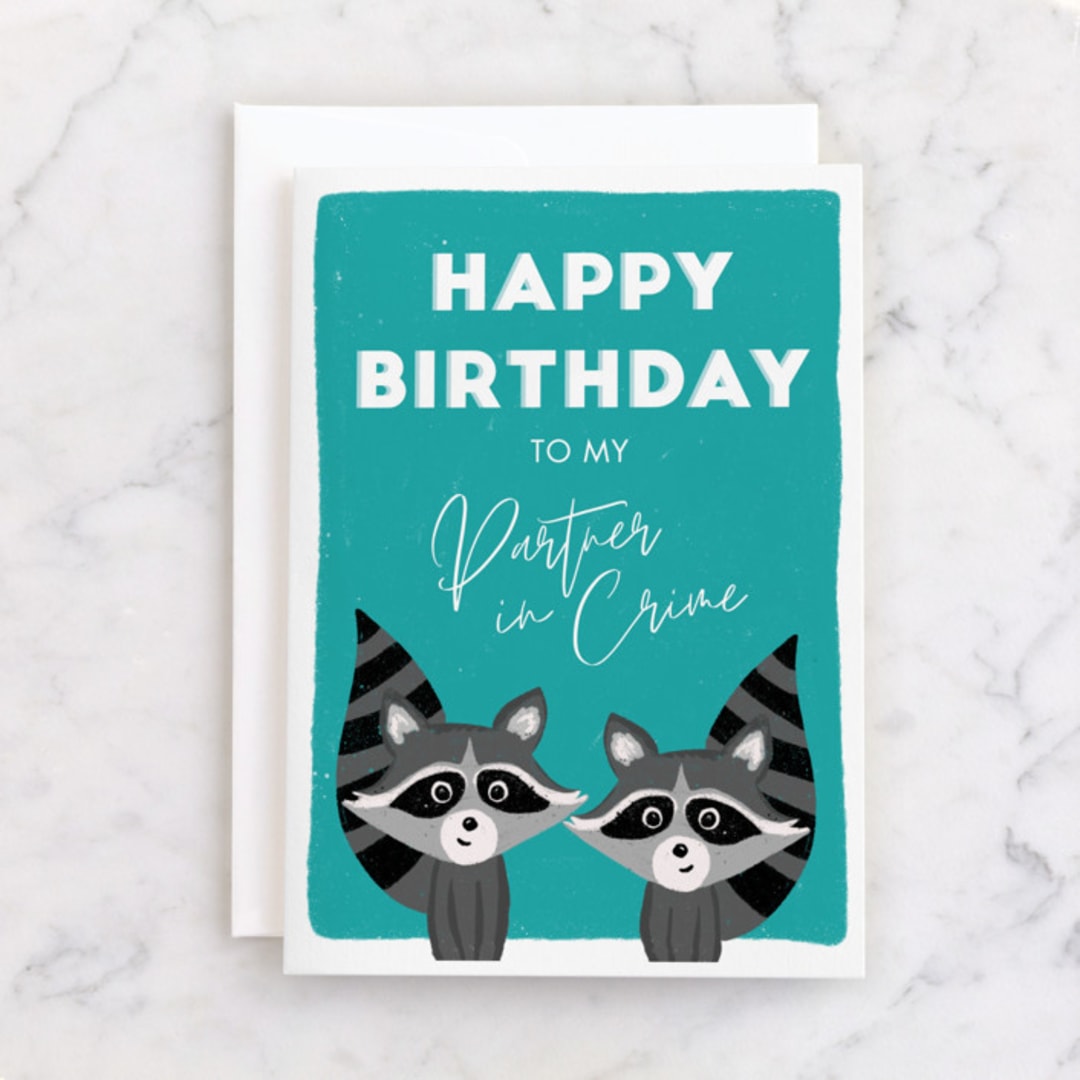 "Partners in Crime" - Single Greeting Cards in Pool by Kristen Knechtel - Front