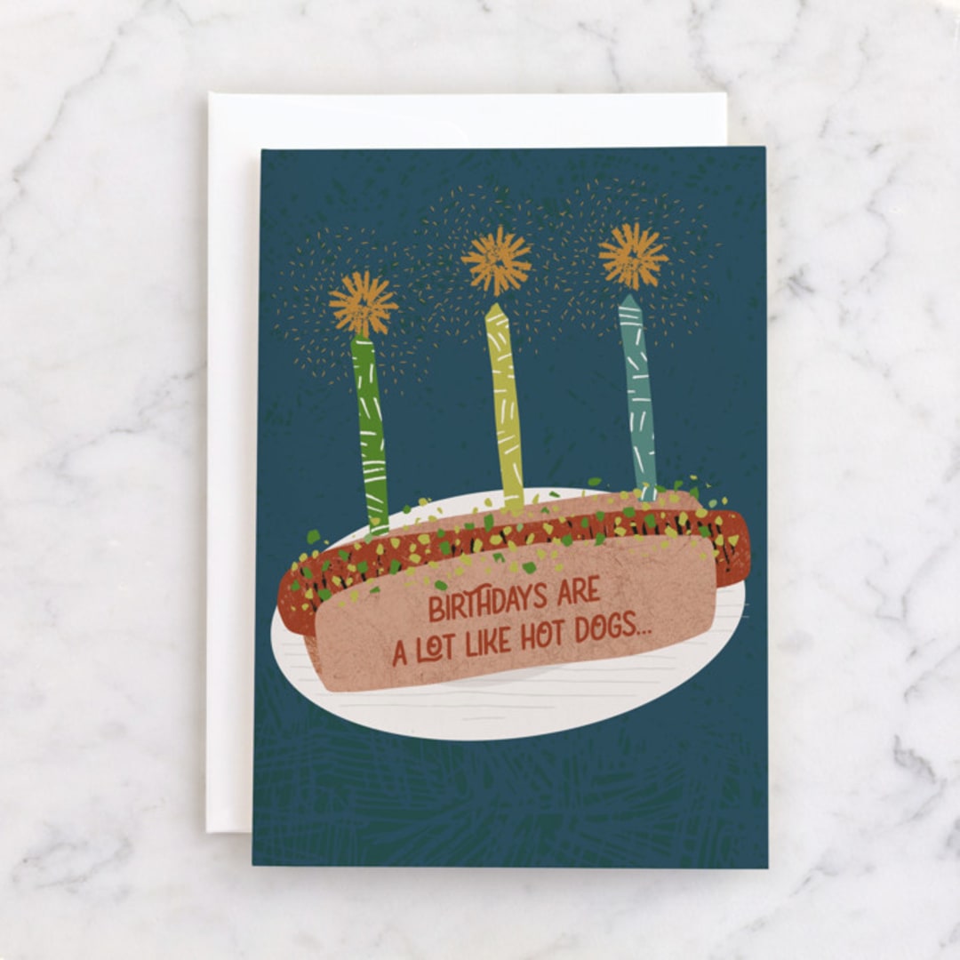 "Hot Dog" - Single Greeting Cards in Blue Spruce by Jenna Holcomb - Front