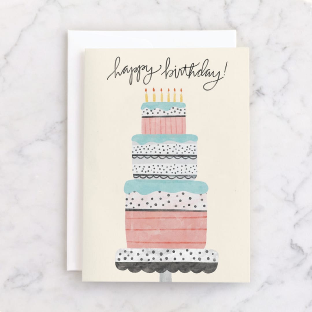 "Pastel Birthday Cake" - Single Greeting Cards in Blush by Noonday Design - Front