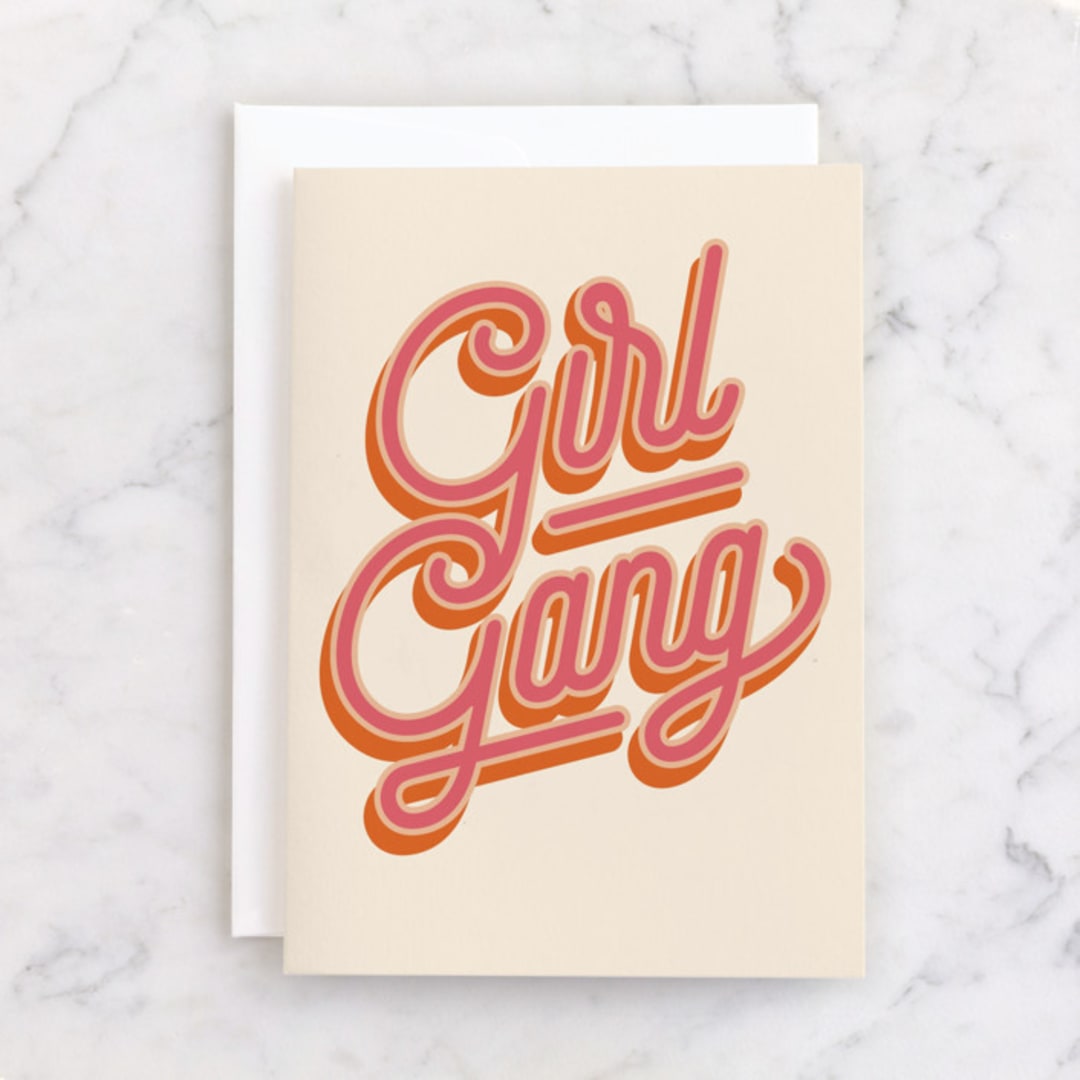 "Girl Gang" - Single Greeting Cards in Coral by Robert and Stella - Front