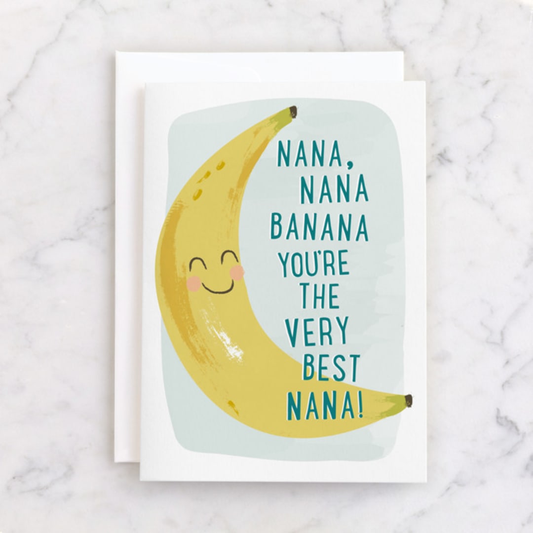 "nana nana banana" - Single Greeting Cards in Banana by Karidy Walker - Front