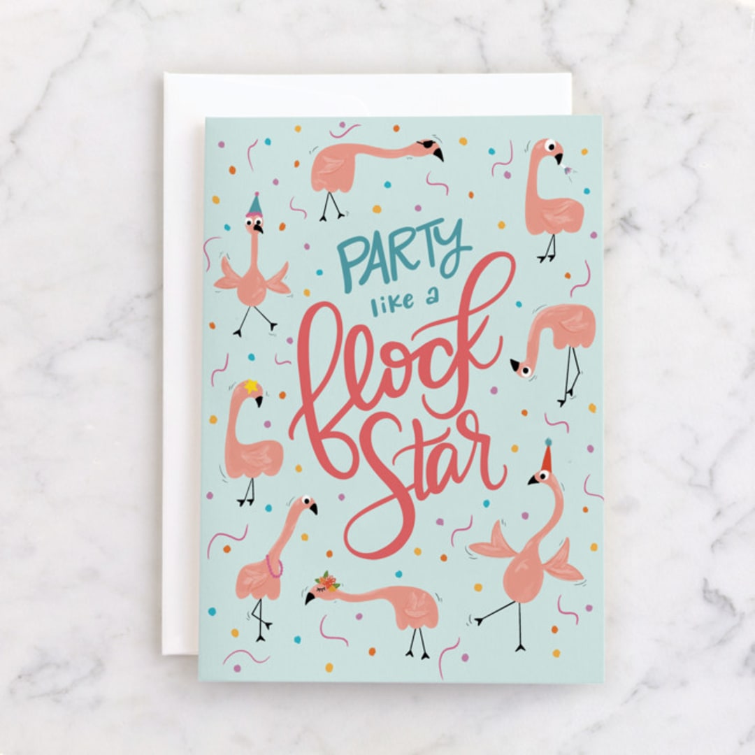 "Flock Star" - Single Greeting Cards in Aqua by Cindy Reynolds - Front