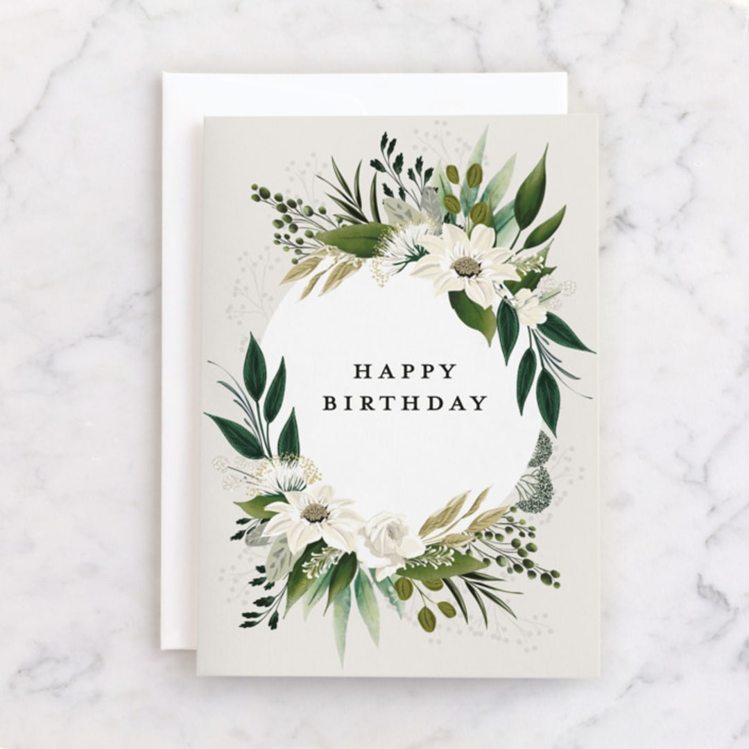"Botanical Ring" - Single Greeting Cards in Ivory by Susan Moyal - Front