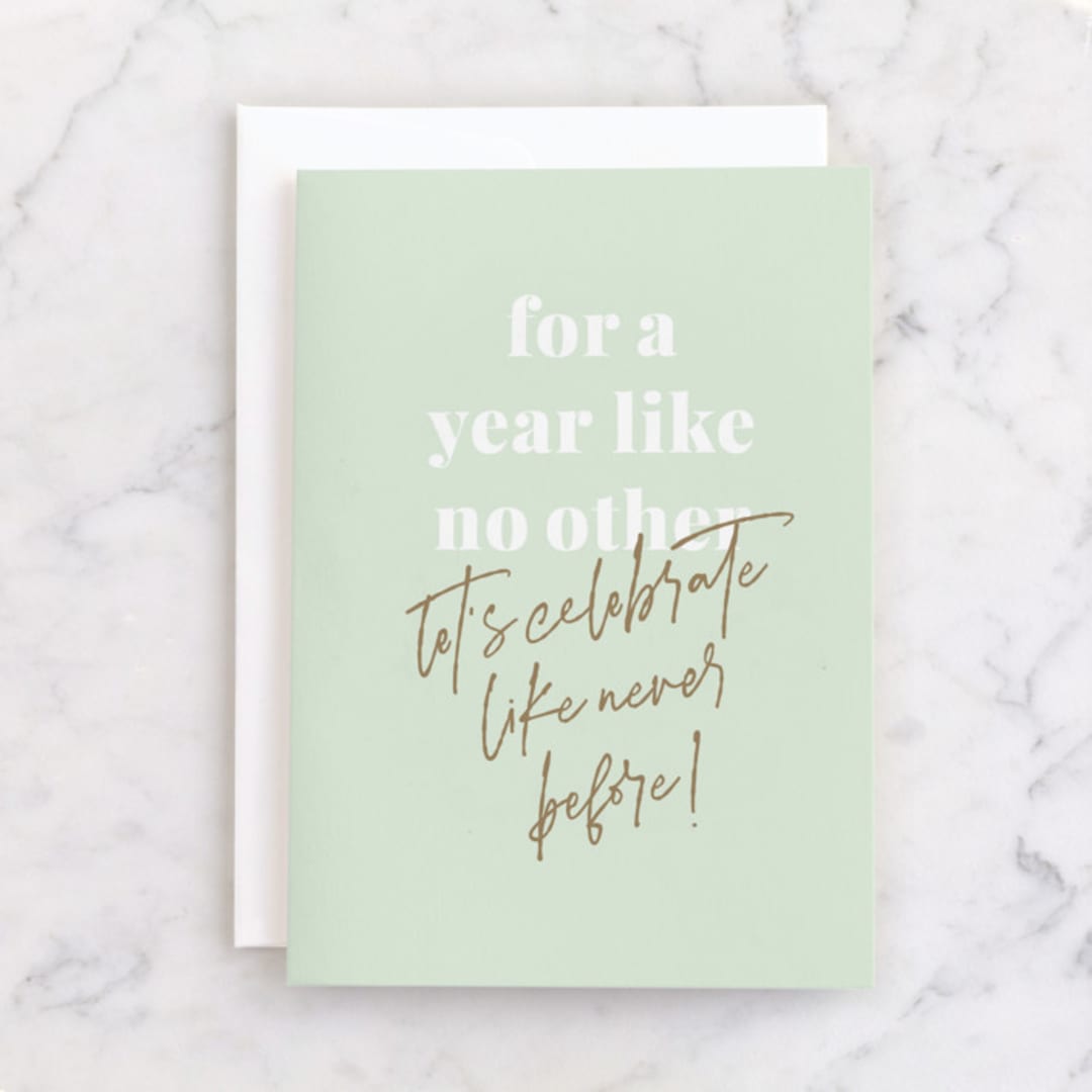 "Celebrate" - Single Greeting Cards in Mint by Sara Hicks Malone - Front