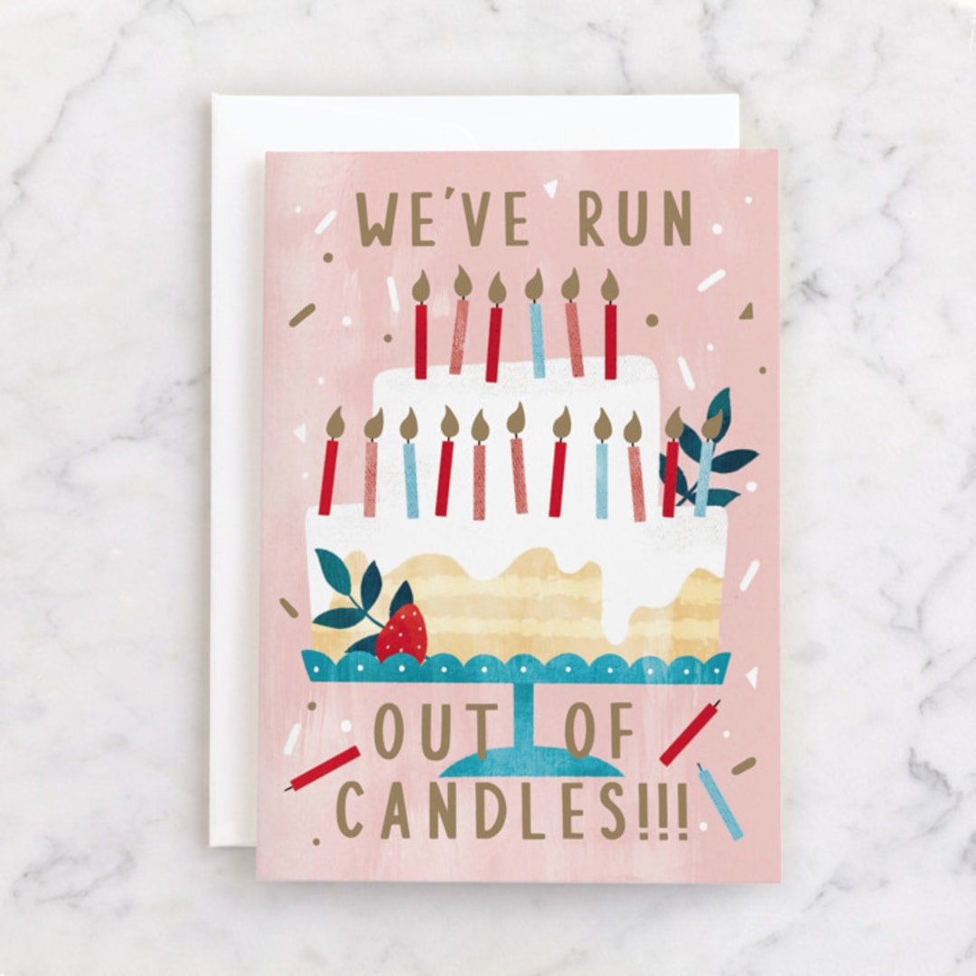 "We've run out of candles!" - Single Greeting Cards in Peach by Cindy Chu - Front
