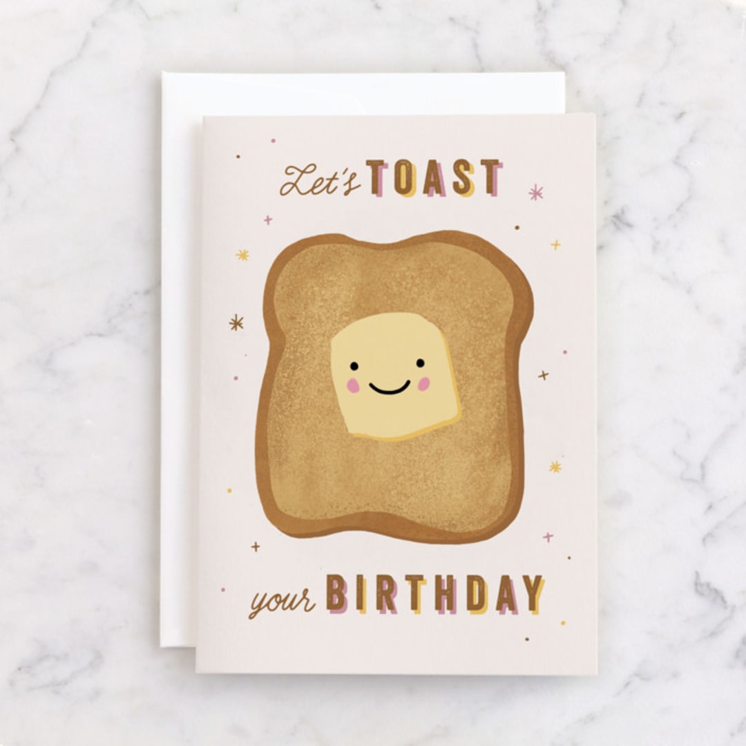 "A Birthday Toast" - Single Greeting Cards in Rose by Laura Bercovich - Front