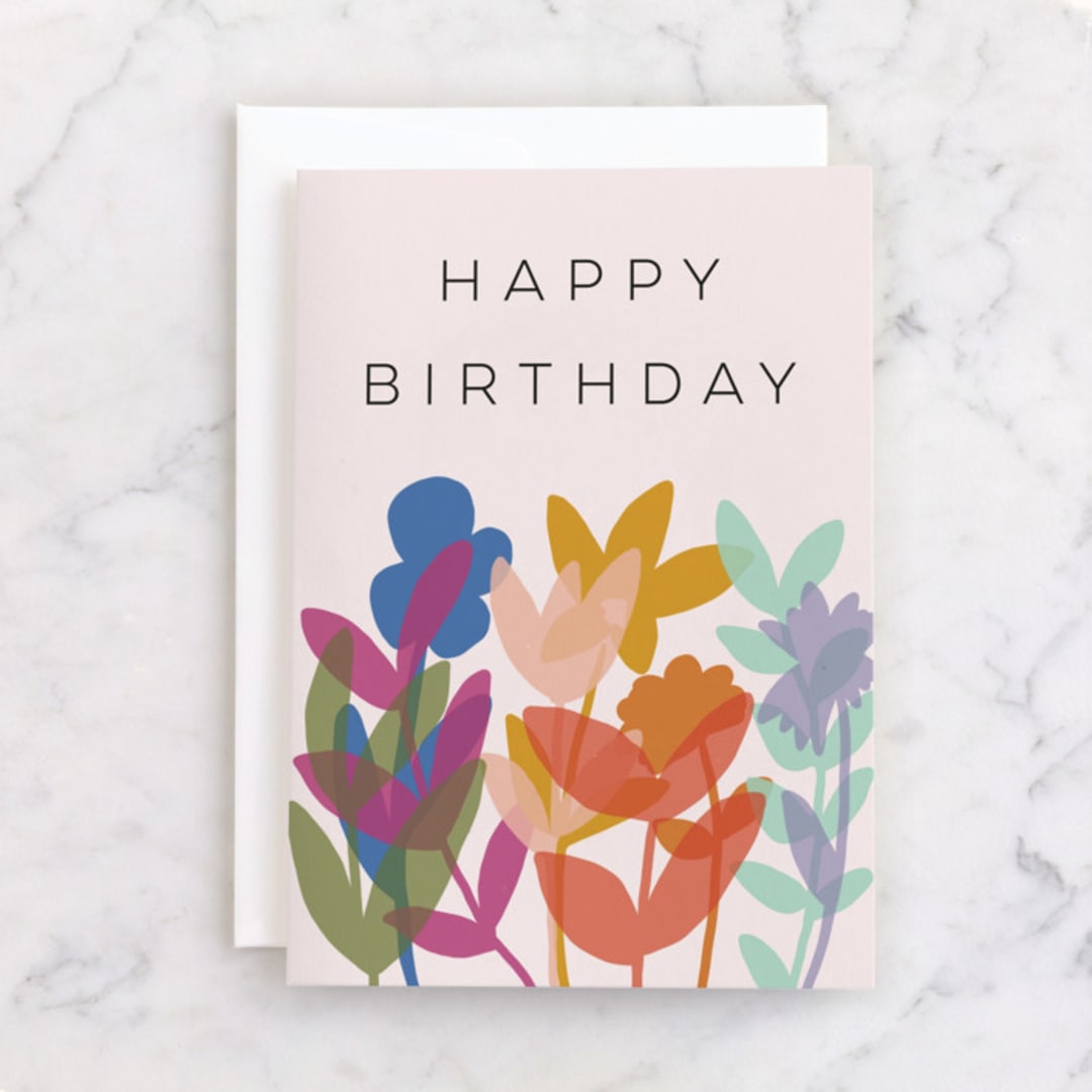 "Rainbow Garden" - Single Greeting Cards in Rose by Morgan Kendall - Front