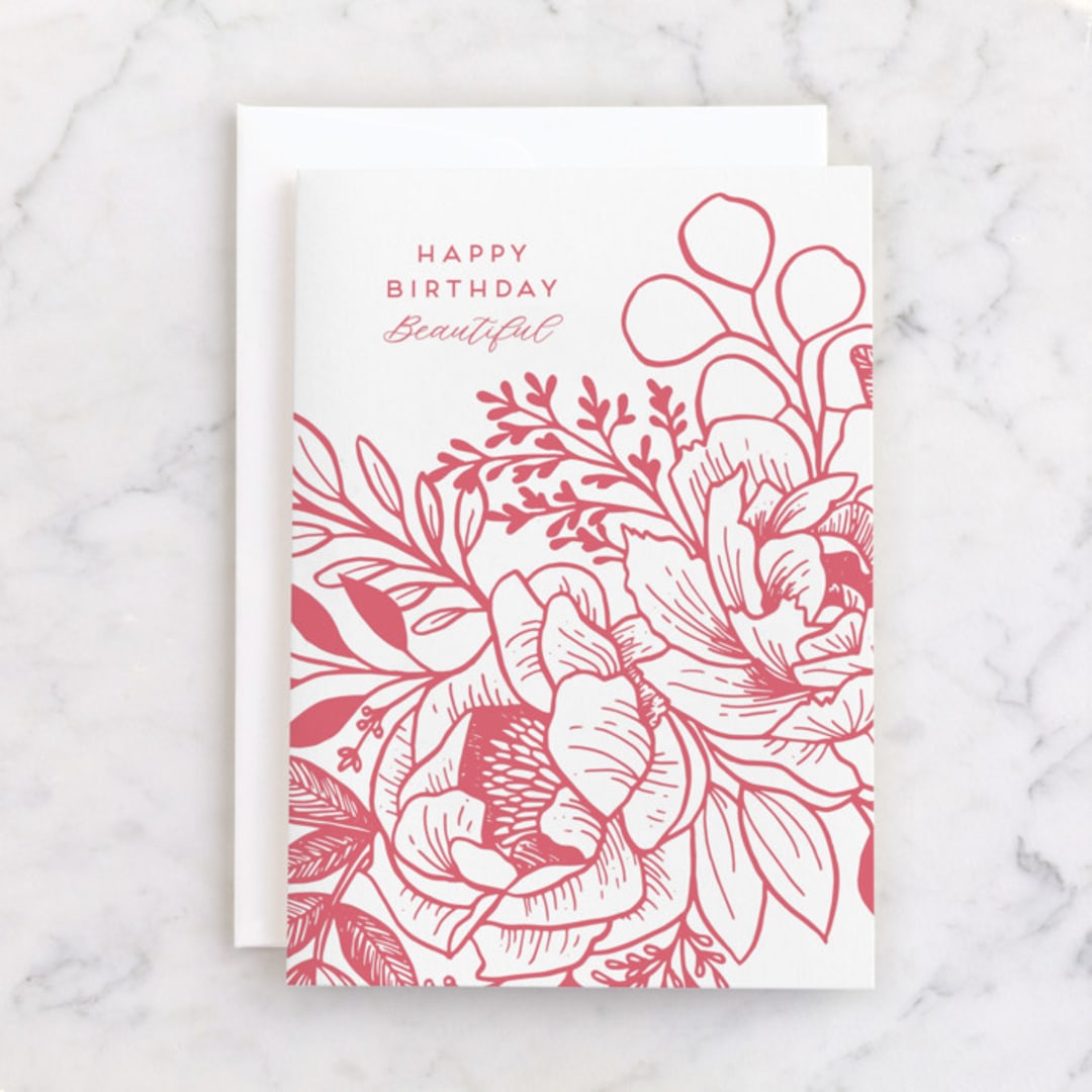 "Beautiful Blooms" - Single Greeting Cards in Rose by Genna Blackburn - Front
