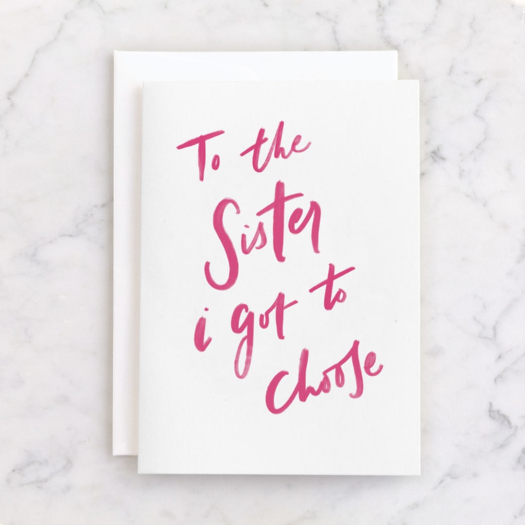 "Sister I chose" - Single Greeting Cards in Hot Pink by Creo Study - Front