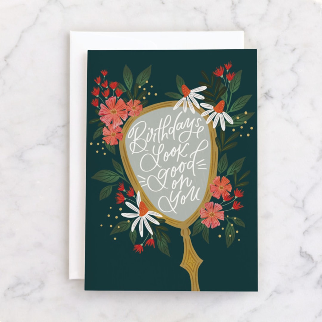 "Birthdays Look good on You" - Single Greeting Cards in Forest by Jackie Crawford - Front