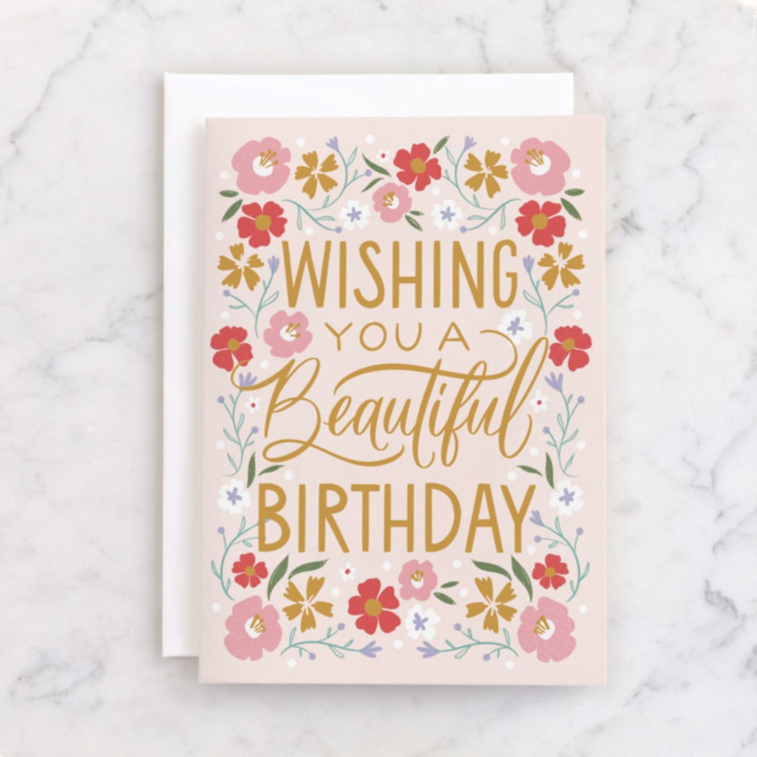 "Beautiful Birthday" - Single Greeting Cards in Blush by Erin German - Front