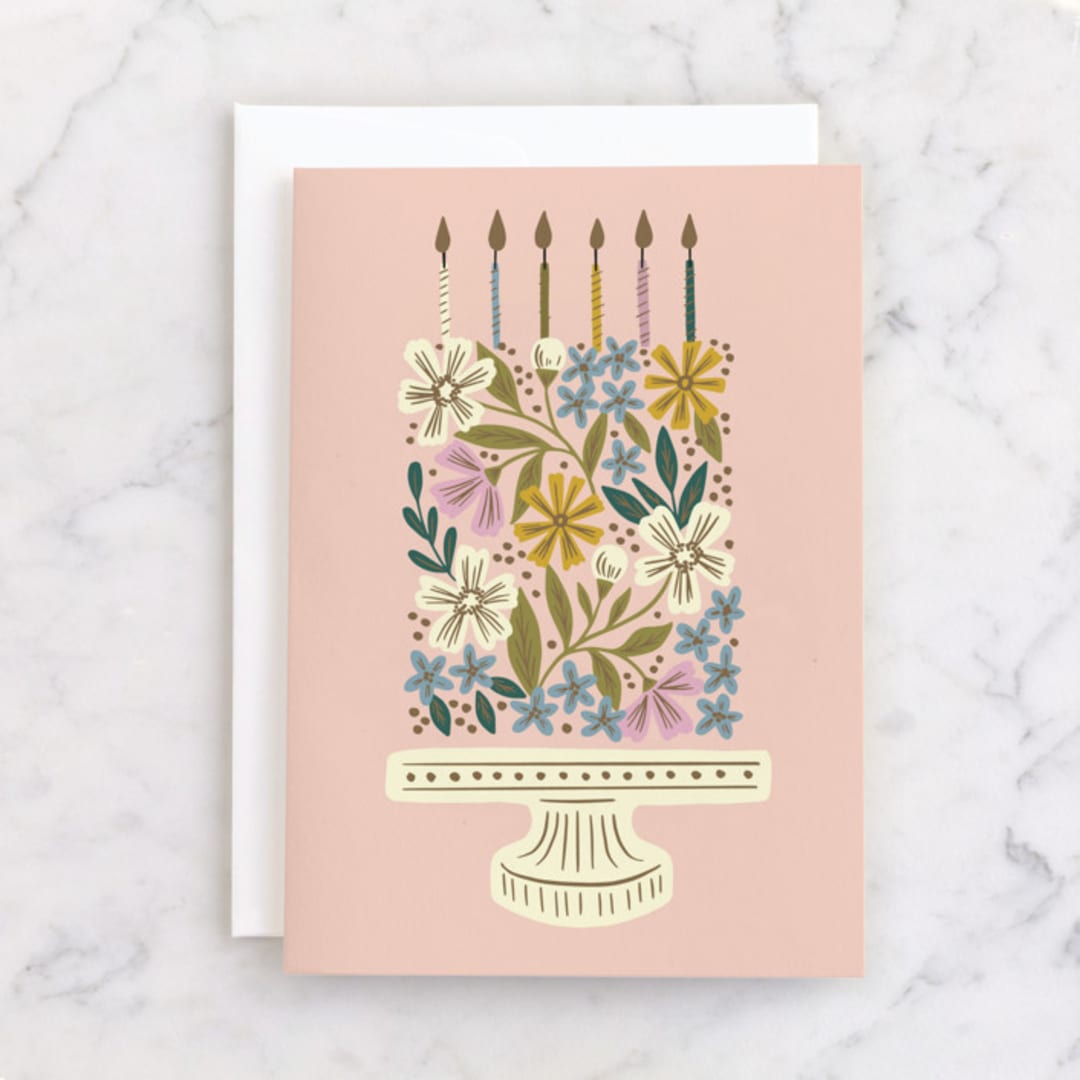 "Floral Cake Stand" - Single Greeting Cards in Blush by Alethea and Ruth - Front