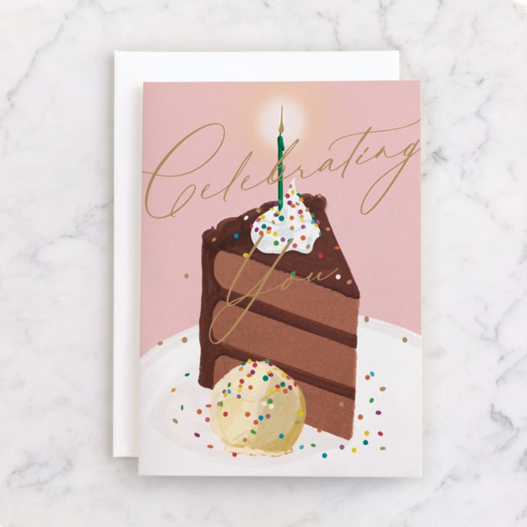 "Piece of Cake" - Single Greeting Cards in Chocolate by Becky Nimoy - Front