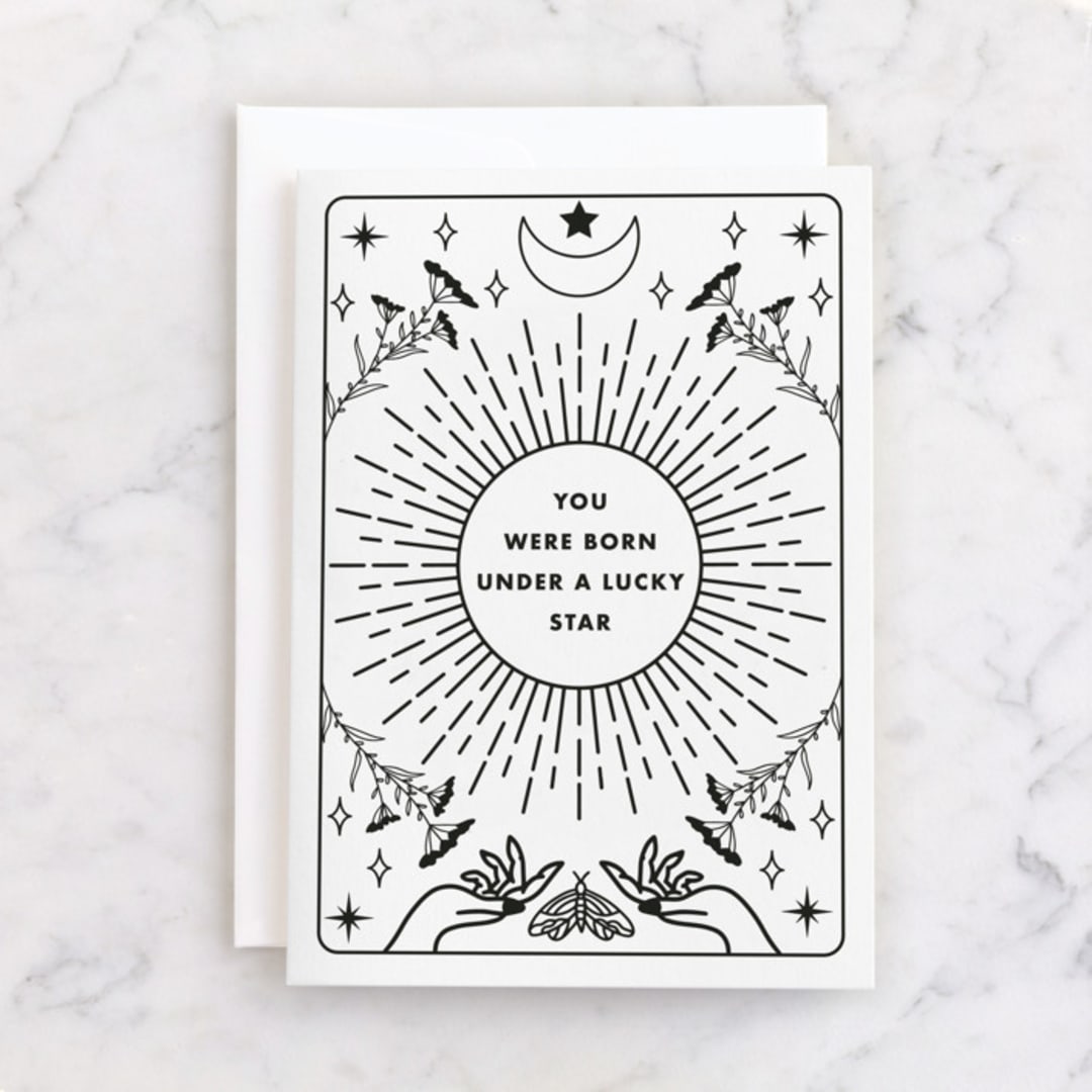 "Lucky Star" - Single Greeting Cards in Snow by Maja Cunningham - Front