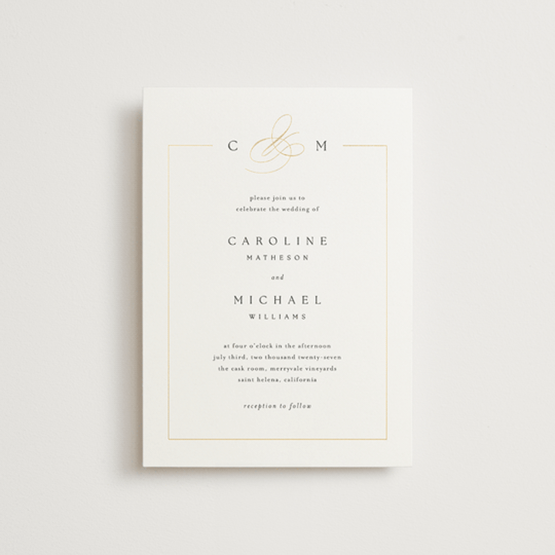 "Framed Monogram" - Wedding Invitations in Silk by Kelly Schmidt - Front