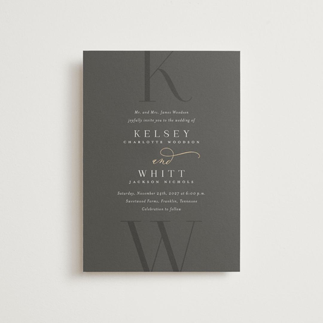 "Over Monogram" - Wedding Invitations in Stormy by Jessica Williams - Front