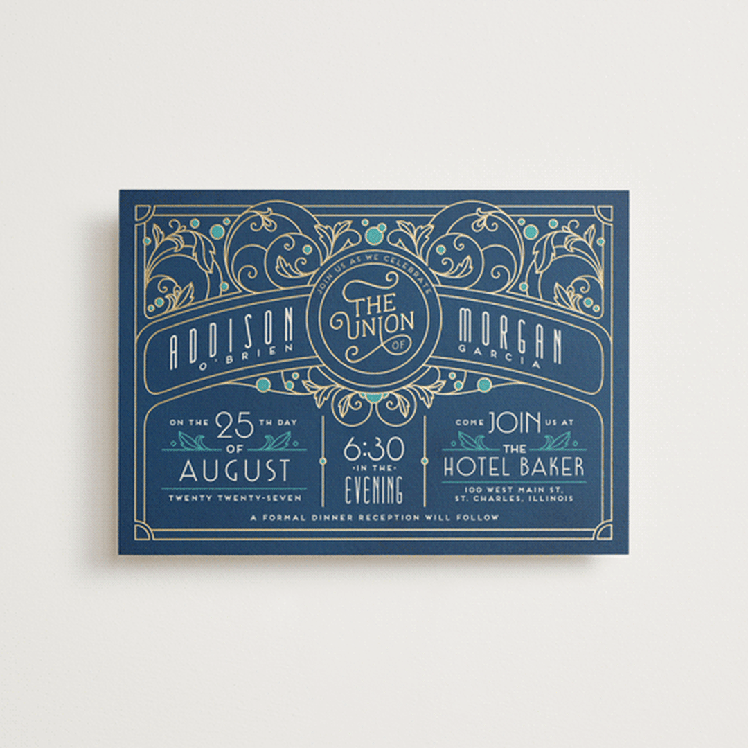 "Ornate Deco" - Wedding Invitations in Goldenrod by GeekInk Design - Front