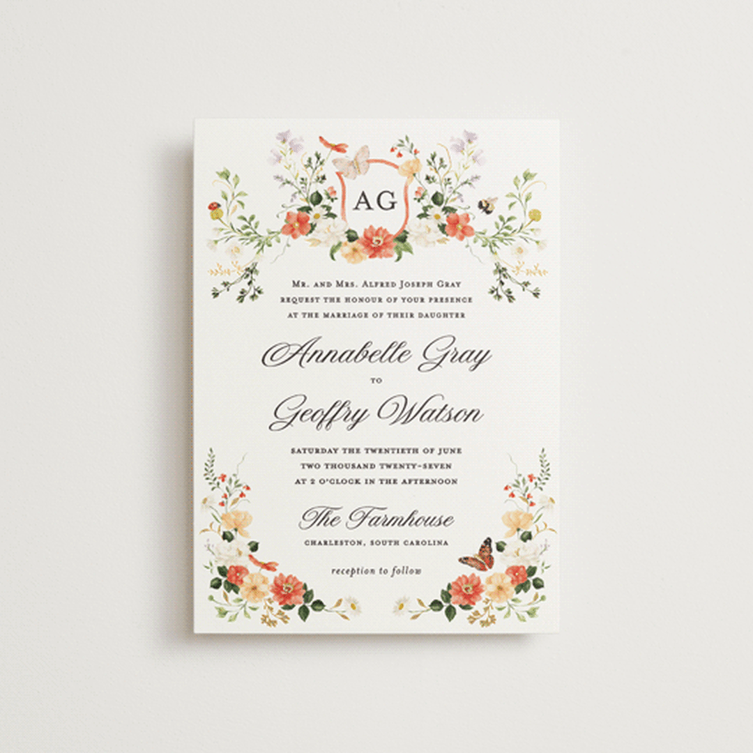 "Fleur" - Wedding Invitations in Verona Sunset by Sarah Knight - Front