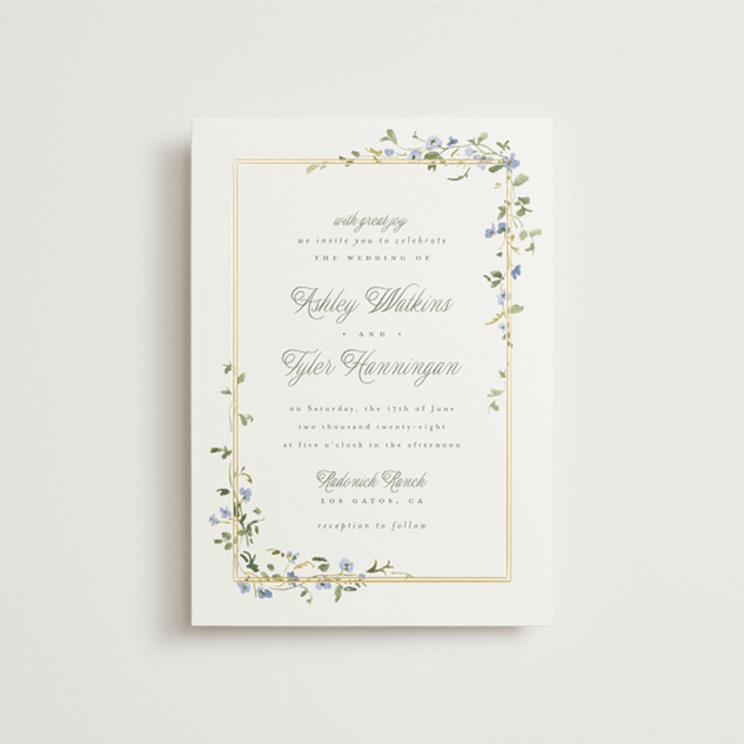"Flowering Vine" - Wedding Invitations in Bluebell by Everett Paper Goods - Front