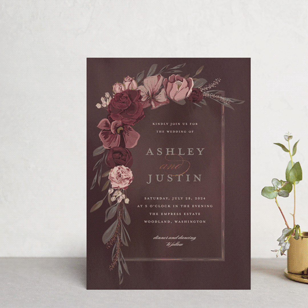 "Verdigris" - Wedding Invitations in Rose by Susan Moyal - Front