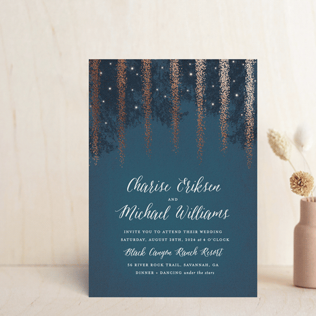 "Strands Of Lights" - Wedding Invitations in Navy by Hooray Creative - Front