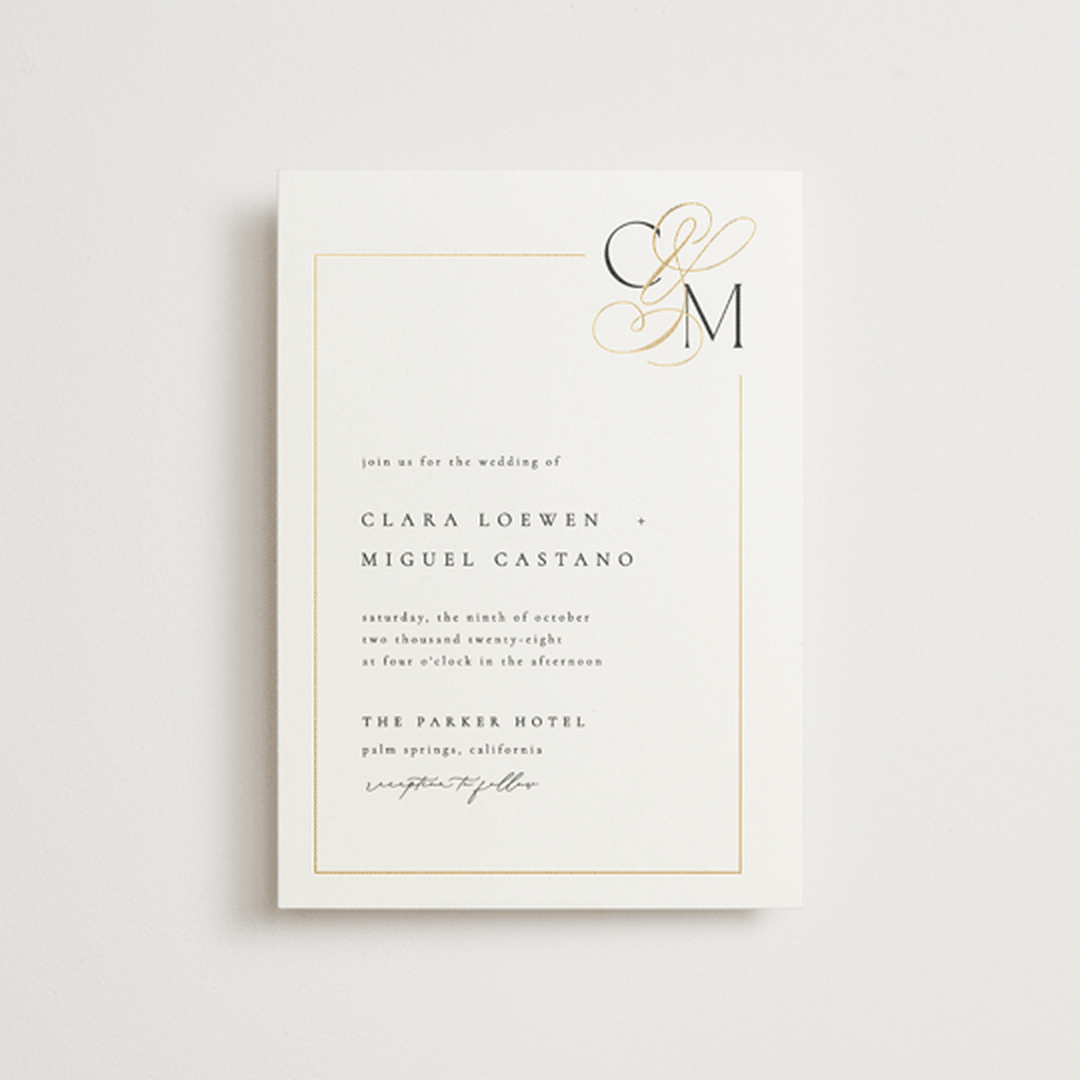 "Golden Ampersand" - Wedding Invitations in Silk by Kelly Schmidt - Front