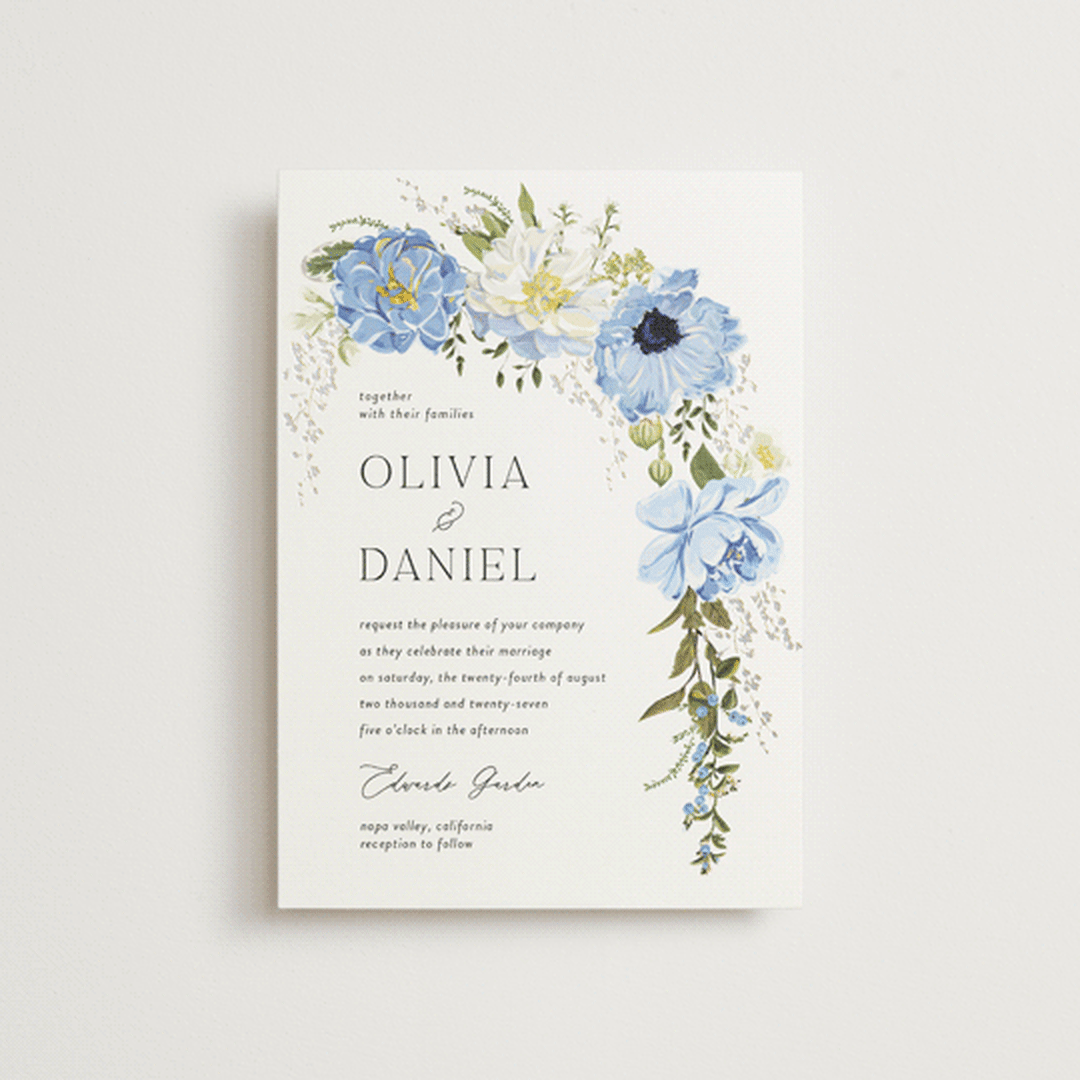 "Timeless Blooms" - Wedding Invitations in Azure by Susan Moyal - Front