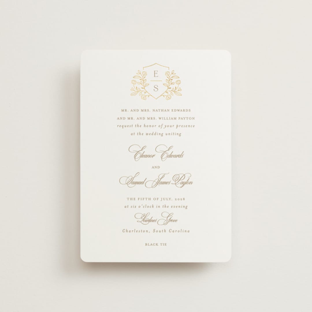 "Gold Crest" - Wedding Invitations in Ivory by Mansi Verma - Front