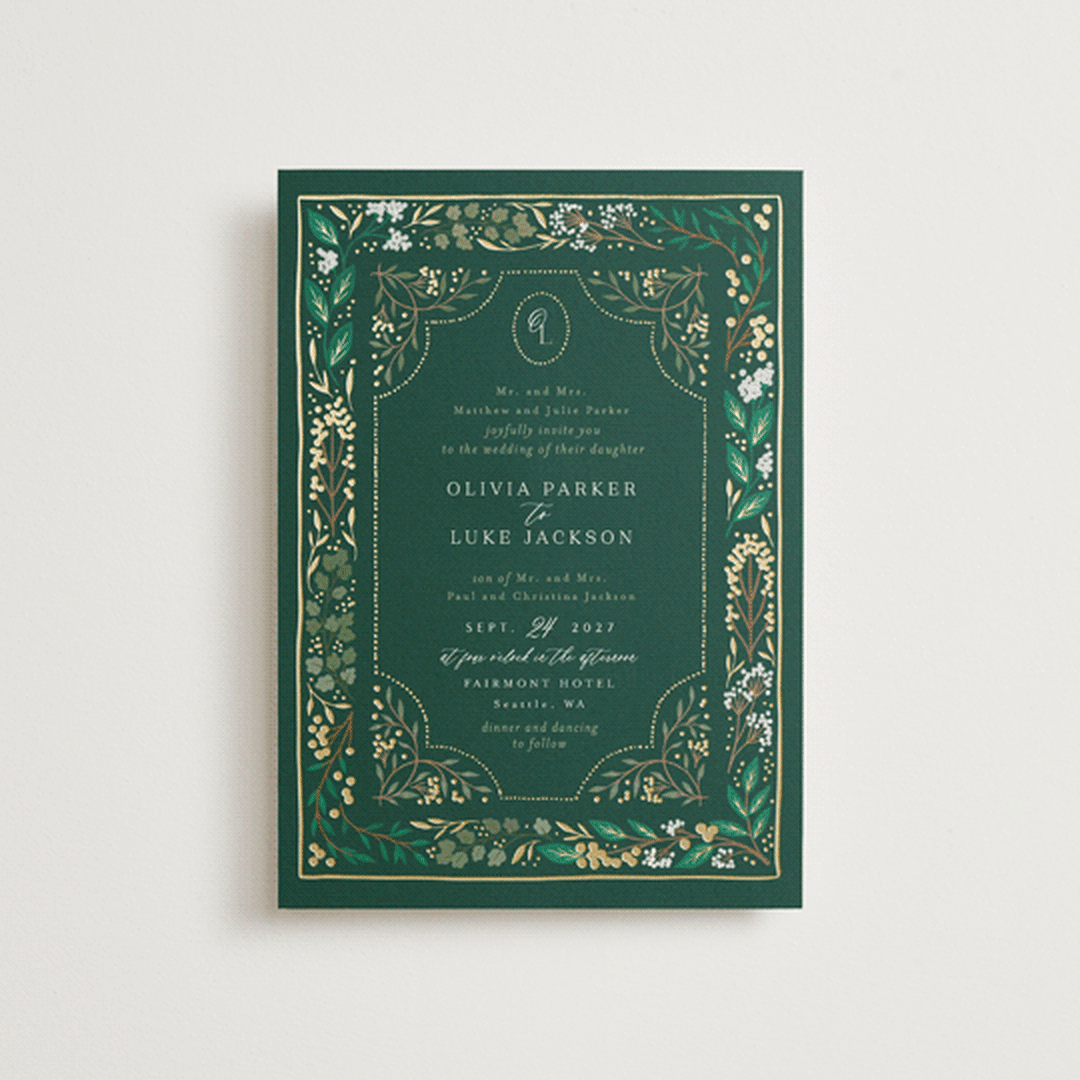 "Illuminated Storybook" - Wedding Invitations in Evergreen by Alethea and Ruth - Front
