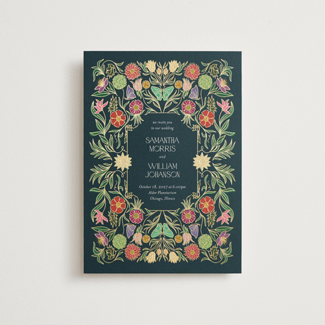 "Gilded Tapestry" - Wedding Invitations in Midnight Garden by Simona Camp - Front